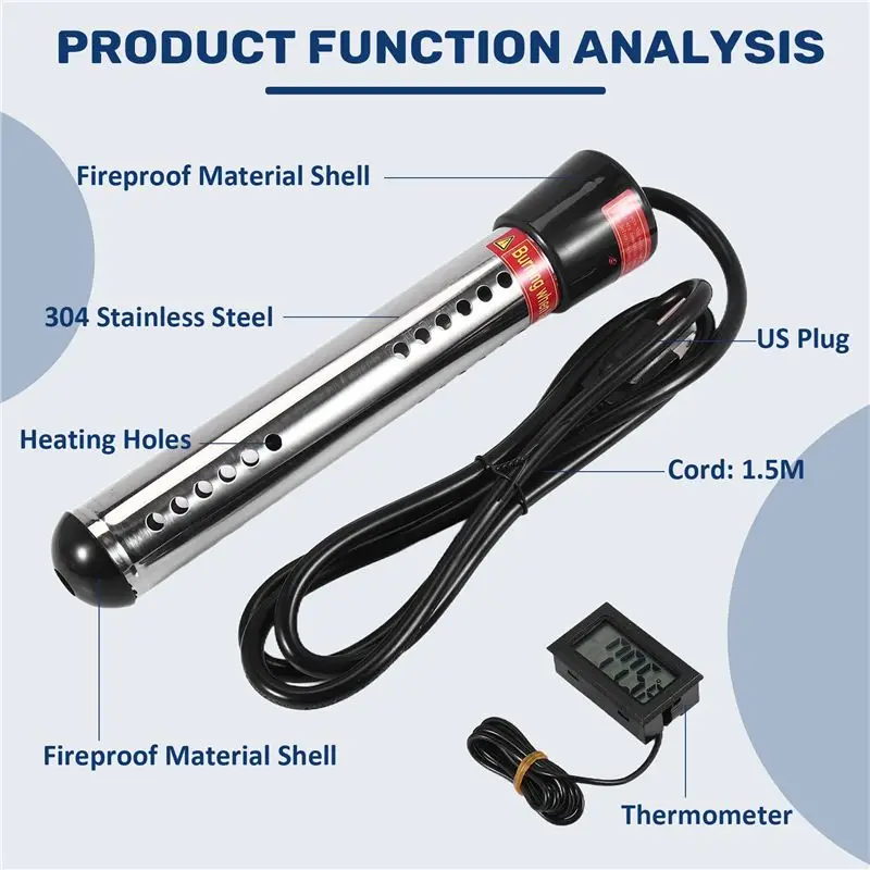 A67P-Immersion Heater, Portable Electric Submersible Instant Water Heater, Used In Swimming Pool Tub Bathtub US Plug