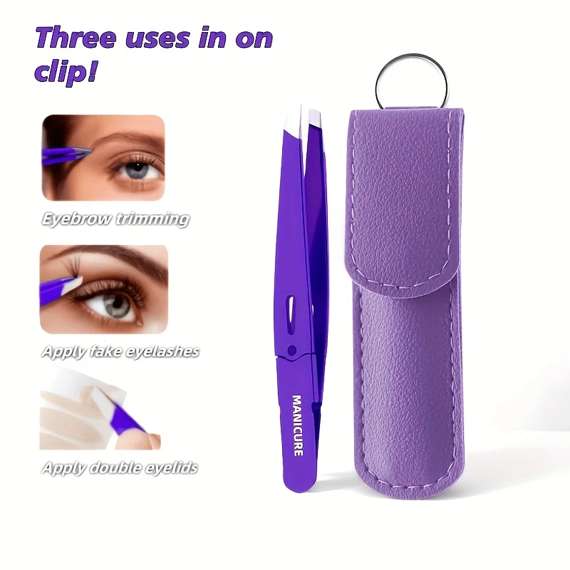 Professional Stainless Steel Tweezers Set for Eyebrow Eyelid & Facial Hair Removal Heavy-Duty Oblique Pointed Tip with Anti-Slip