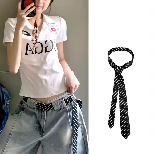 Long Skinny Plaid Waist Belt With Jeans Necktie Scarf Decorative Accessory Personality Trendy Hairband Fashionable Accessory - Image 7