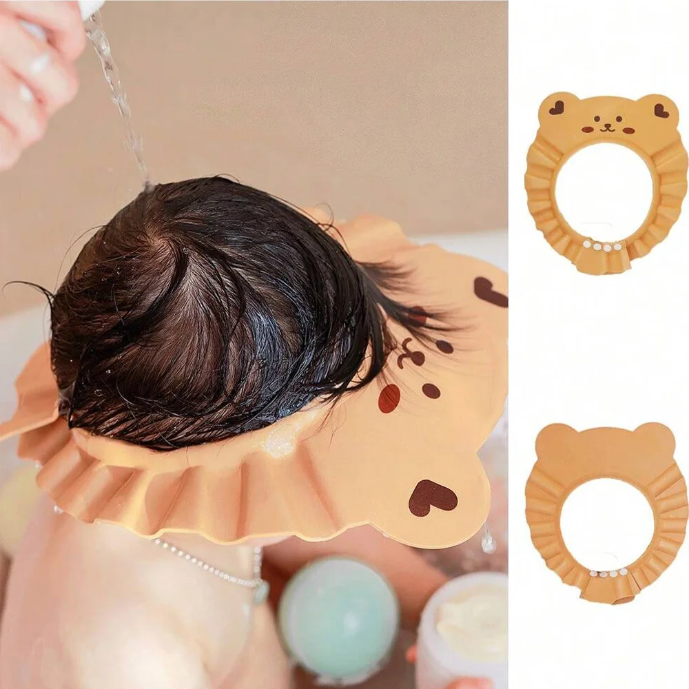 Cartoon Baby Bathing Shower Cap, Adjustable Bathing Waterproof Ear Protection Hat, Children's Shampoo Cap and Hood