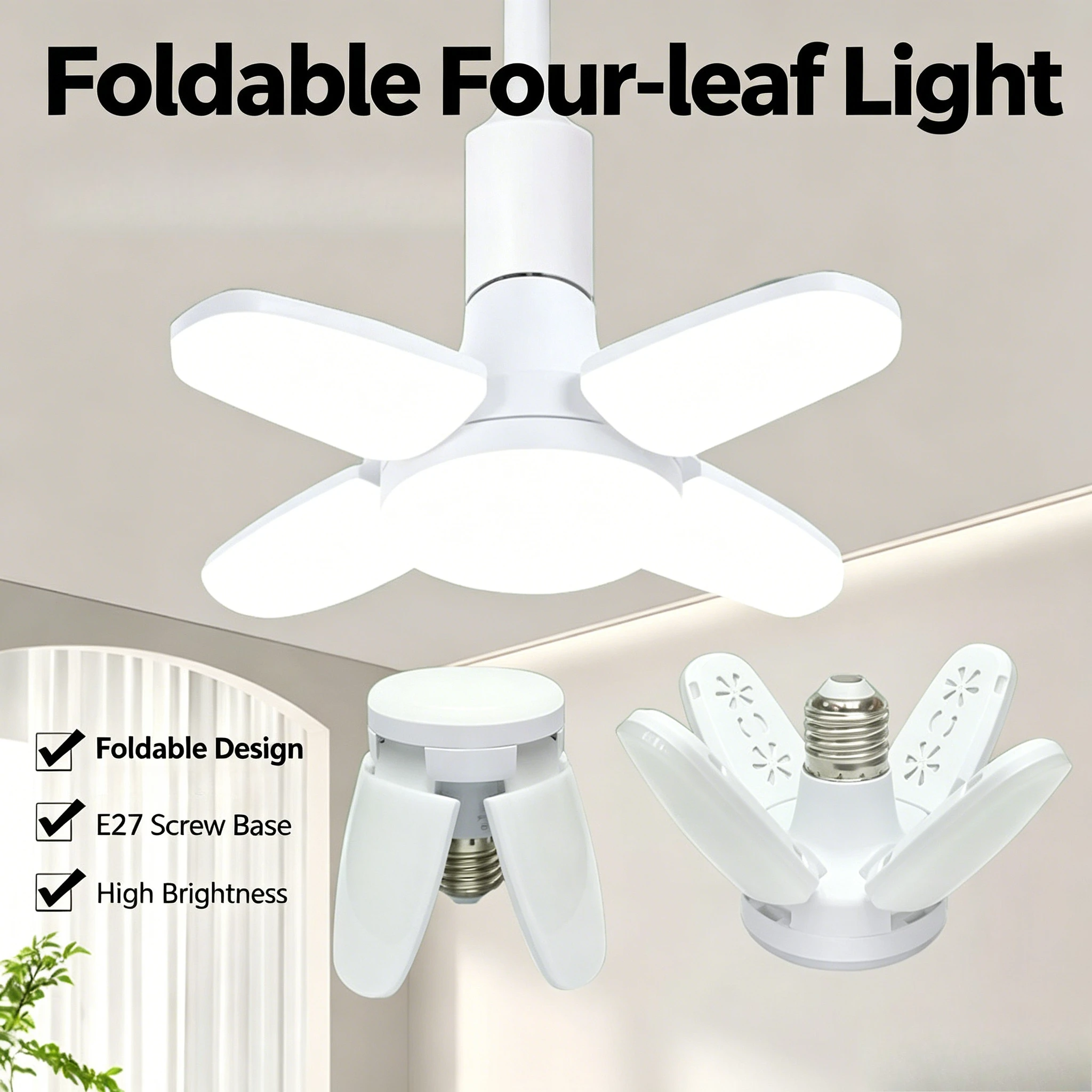 E27 Foldable Fan LED Light Bulb 40 LEDs 110V/220V High Lumen Industrial Lamp Home Ceiling Garage Warehouse Workshop Lighting