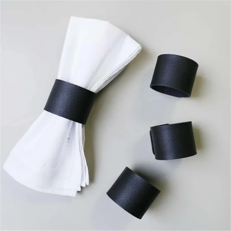 48Pcs High Quality PU Leather Table Napkin Ring Buckle Hotel Room Table Napkin Clip Decoration Napkin Rings Table Decorations