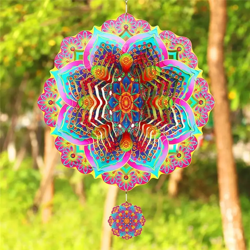 ABNM Mandala Wind Spinner Metal 3D Rotating Windchimes Luxury Art Garden Hanging Outdoor Decoration Purple Wind Spinners