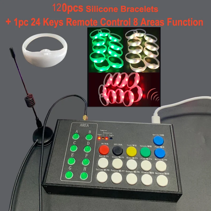 Imagem -06 - Led Tpu Silicone Pulseiras 24 Chaves 400 Metros 433.92mhz Áreas de Controle Remoto Pulseiras Brilhantes para o Evento do Partido 150 Peças Lote Novo