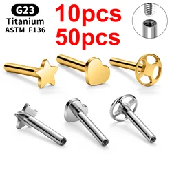 New 50/10PCS G23 Titanium DIY Stud Earrings Star Heart Internal Thread Ear Lips Nose Piercing Tragus Body Jewelry Accessories