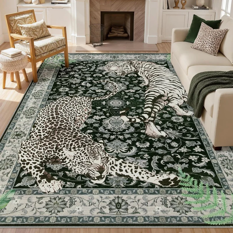 VIKAMA Bohemian Leopard Area Rug for Living Room and Bedroom, Slippery Floor Mat for Office, Dining Room Carpet, Home Decoration view 3