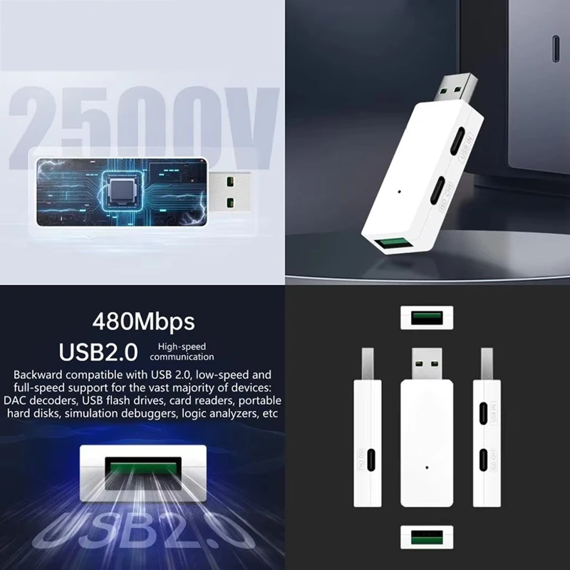 Industrial USB 2.0 Hub Isolator Port 3 480Mbps Data Transfer Auto Detect R2LB Professional-ABLL