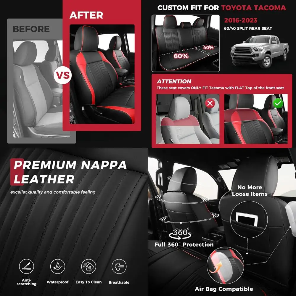 

Leather Car Seat Covers Fit for Toyota Tacoma 2016-2023 Full Coverage Seat Cover for Double/Crew Cab SR/SR5/Limited/TRD Pro/TRD