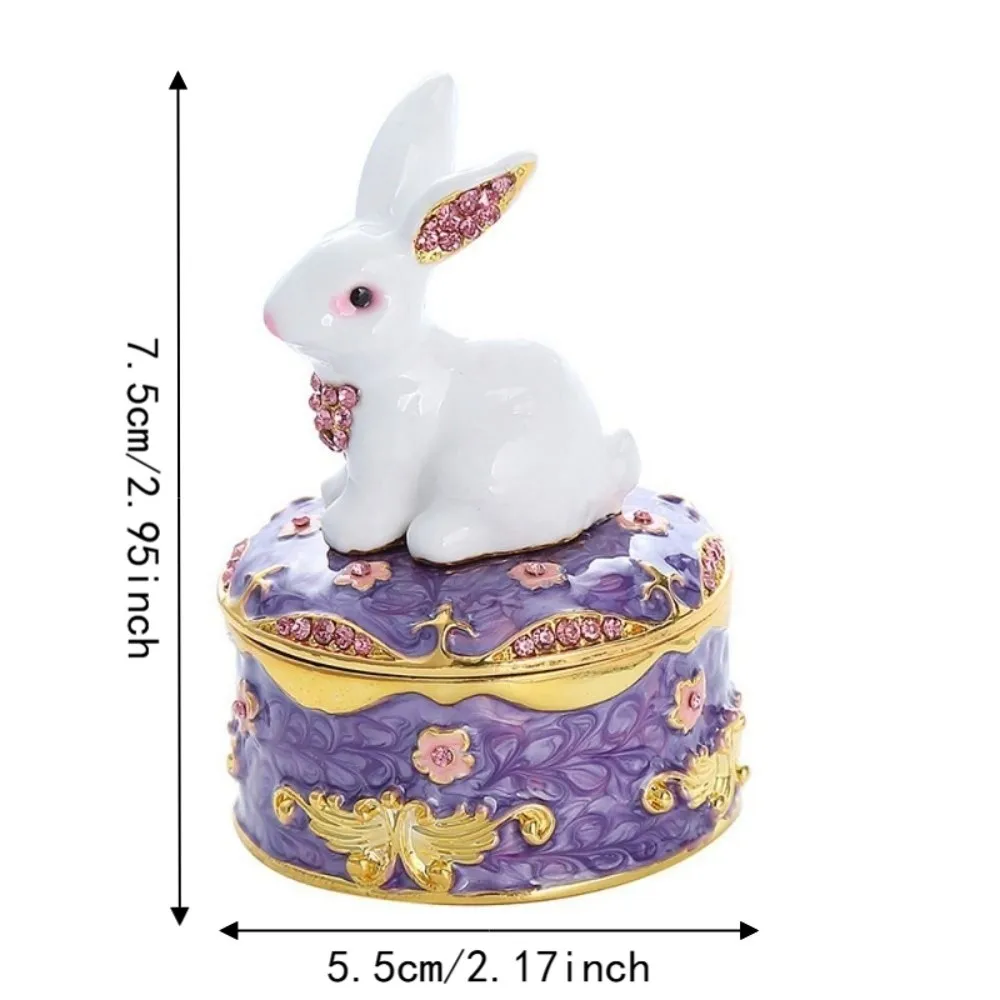 Zinc Alloy Floral Trinket Box Enamel Floral Pattern Jewelry Storage Box Compact Size Hinged Lid Decorative Trinket Box Bedroom