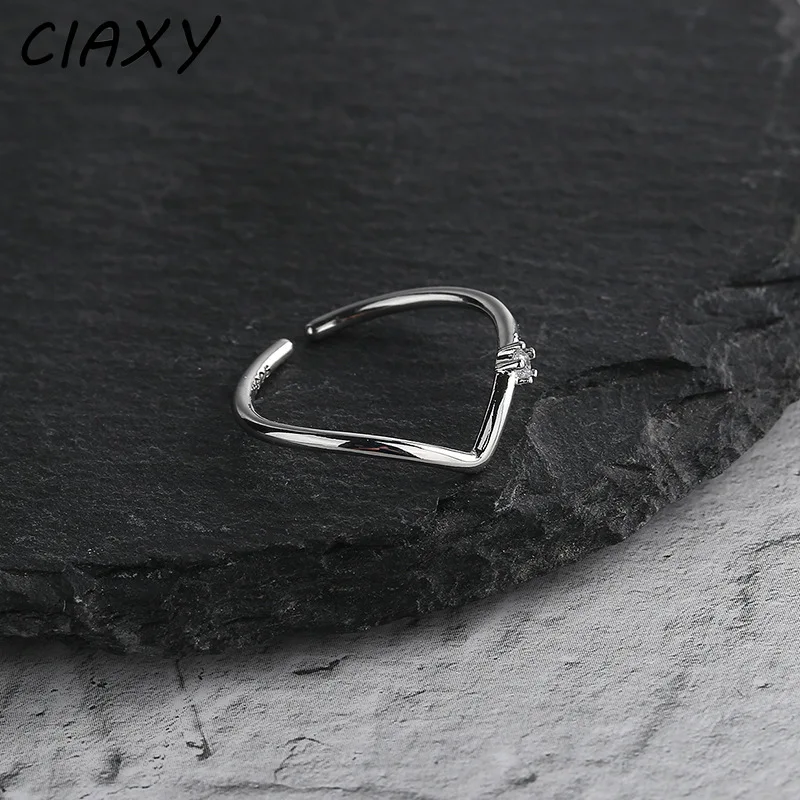 CIAXY الفضة اللون هندسية متموجة خط خواتم للنساء شخصية مطعمة الزركون حلقة مفتوحة مجوهرات بسيطة
