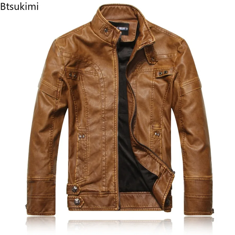 

Мужская короткая байкерская куртка на толстой бархатной подкладке, повседневное теплое молодежное кожаное пальто, облегающие куртки из смешанной кожи и синтетического меха