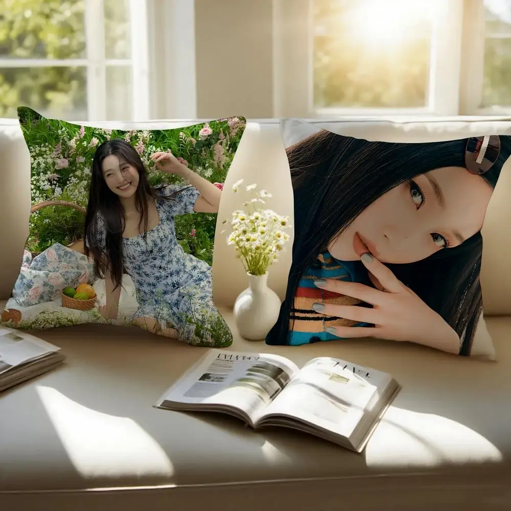 Cheerful Kpop Idol J-Joy Cushion Cover Pillowcase Anti-dustmite Invisible Zipper Short Plush Sofa Cushion