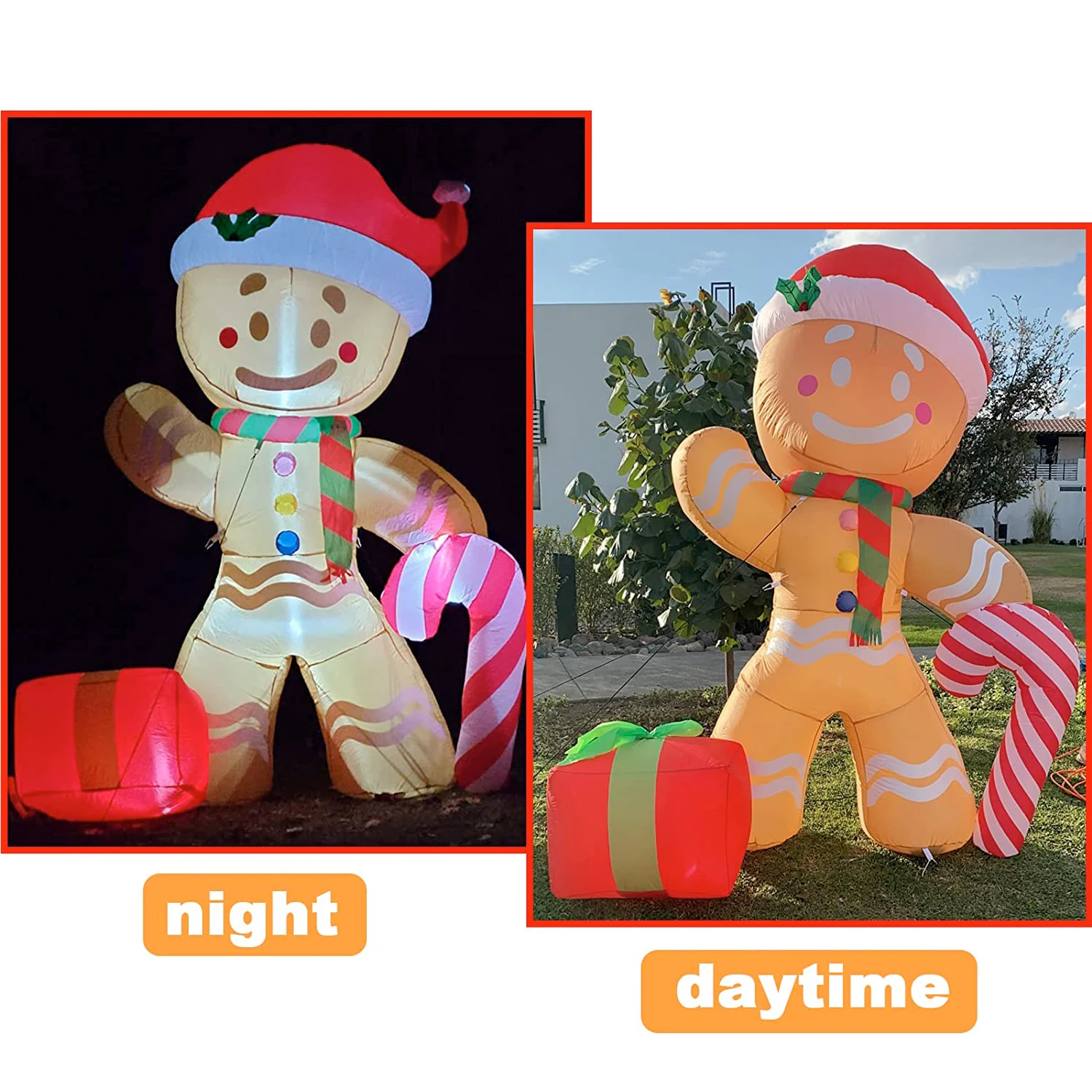 Bonhomme en pain d'épice gonflable avec lumière LED, décoration de Noël avec bonbons, fête de parhelion de jardin en plein air, 240cm