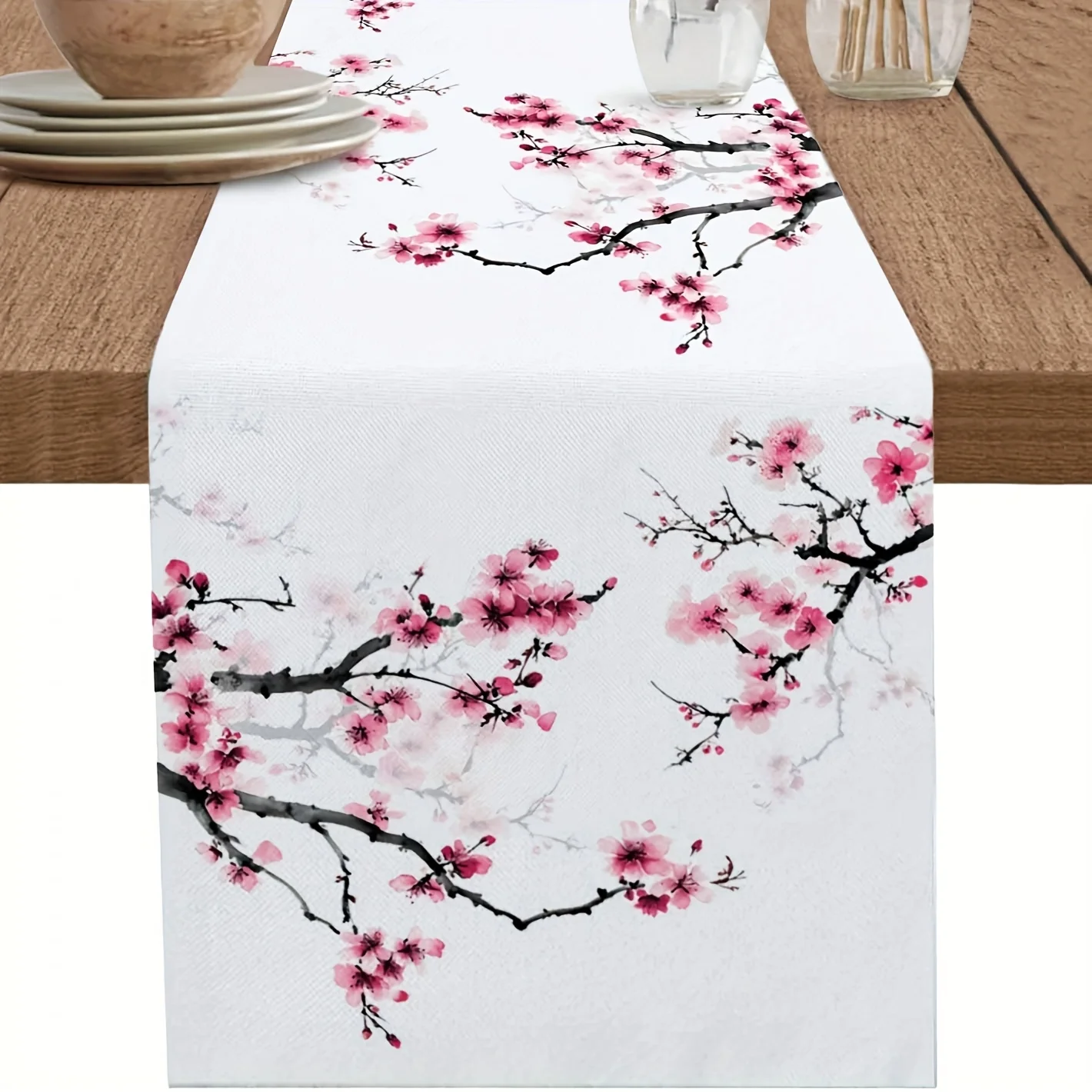 【Sakura Pink View】Table Runner, 1-Piece, All-Season Universal, Home Dining Table Daily Gathering Table Runner Decor