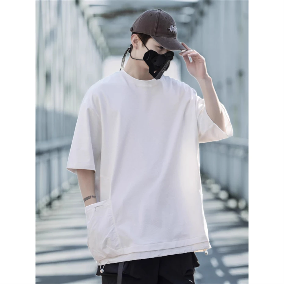 

Oversized Short Sleeve T-Shirts Men Streetwear Hip Hop Big Pockets Tees Tops 2025 Summer New American Style Half Sleeves T-Shirt