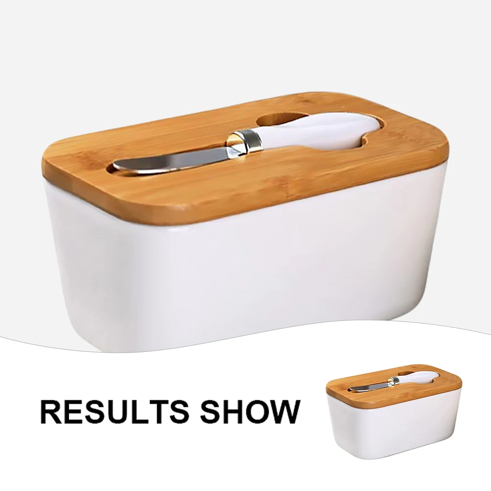 

Sealed Ceramic Dish with Wooden Lid Food Container Freshness Keeper Home Porcelain Crock Elegant Tableware for Family