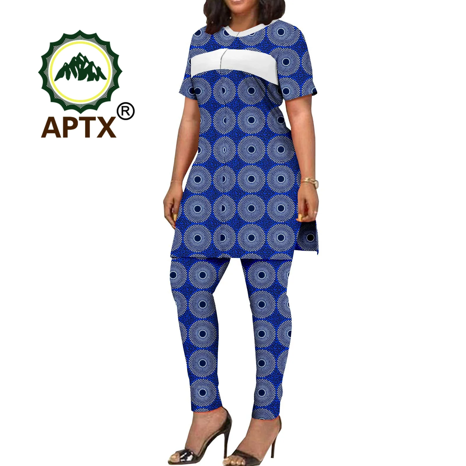 African Tracksuits for Women Ankara Print Patchwork Short Sleeve Shirt and Pants 2 Piece Set Dashiki Casual Pants Suit  A2126003