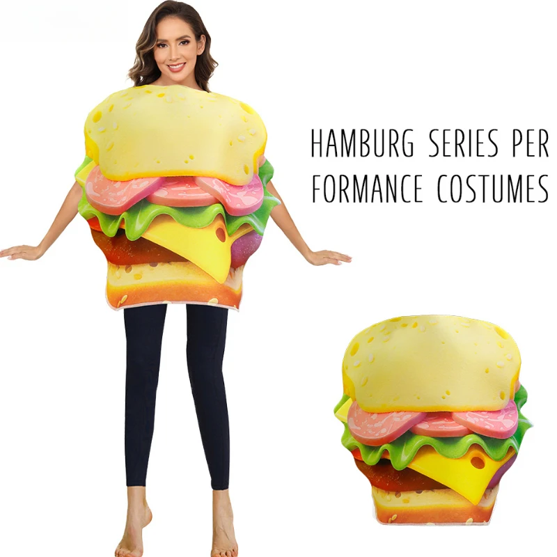 

Creative Sandwich Costume Funny Food Hamburger Party Wear Adult Halloween Masquerade Carnival Sponge Outfit Disguise Wear