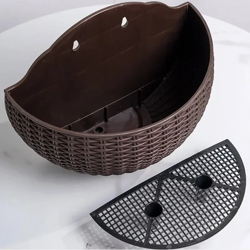 Imitação de rattan fixado na parede semi-circular cesta de flores sem perfuração ao ar livre jardim varanda vasos de flores hidropônicas decoração de casa
