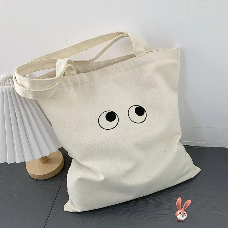 Large Capacity Canvas Tote Bag Cartoon Handheld Shoulder Bag for Women Simple Artistic Style Summer 2026 New Collection