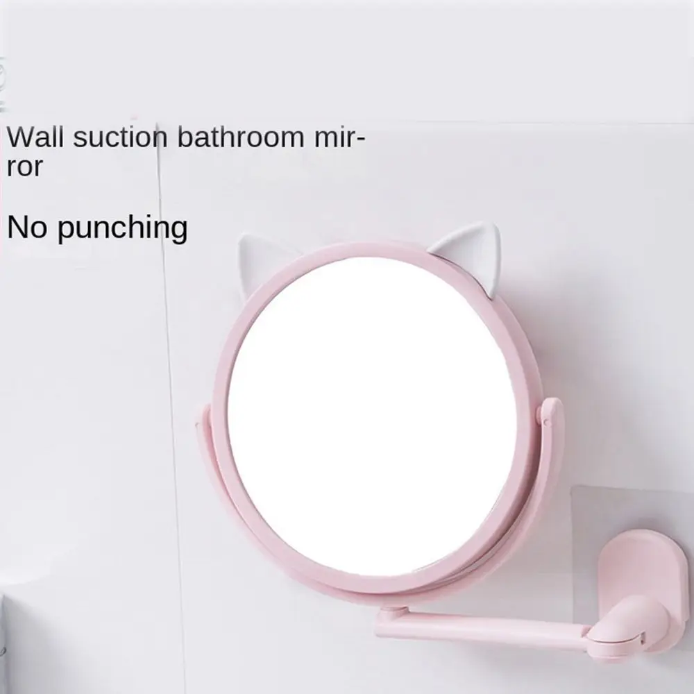 No Drill Bathroom Mirror 360 Rotating Double Side Double Side Cosmetic Makeup Folding Arm Extend Rotatable Dressing Mirror