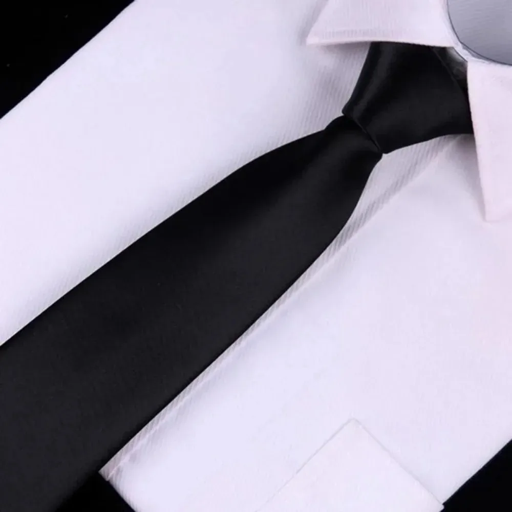 Black Zipper Neck Tie Retro Silky Slim Narrow Tie for Women Men, Korean Style Smooth Elegant Versatile Trendy Accessory