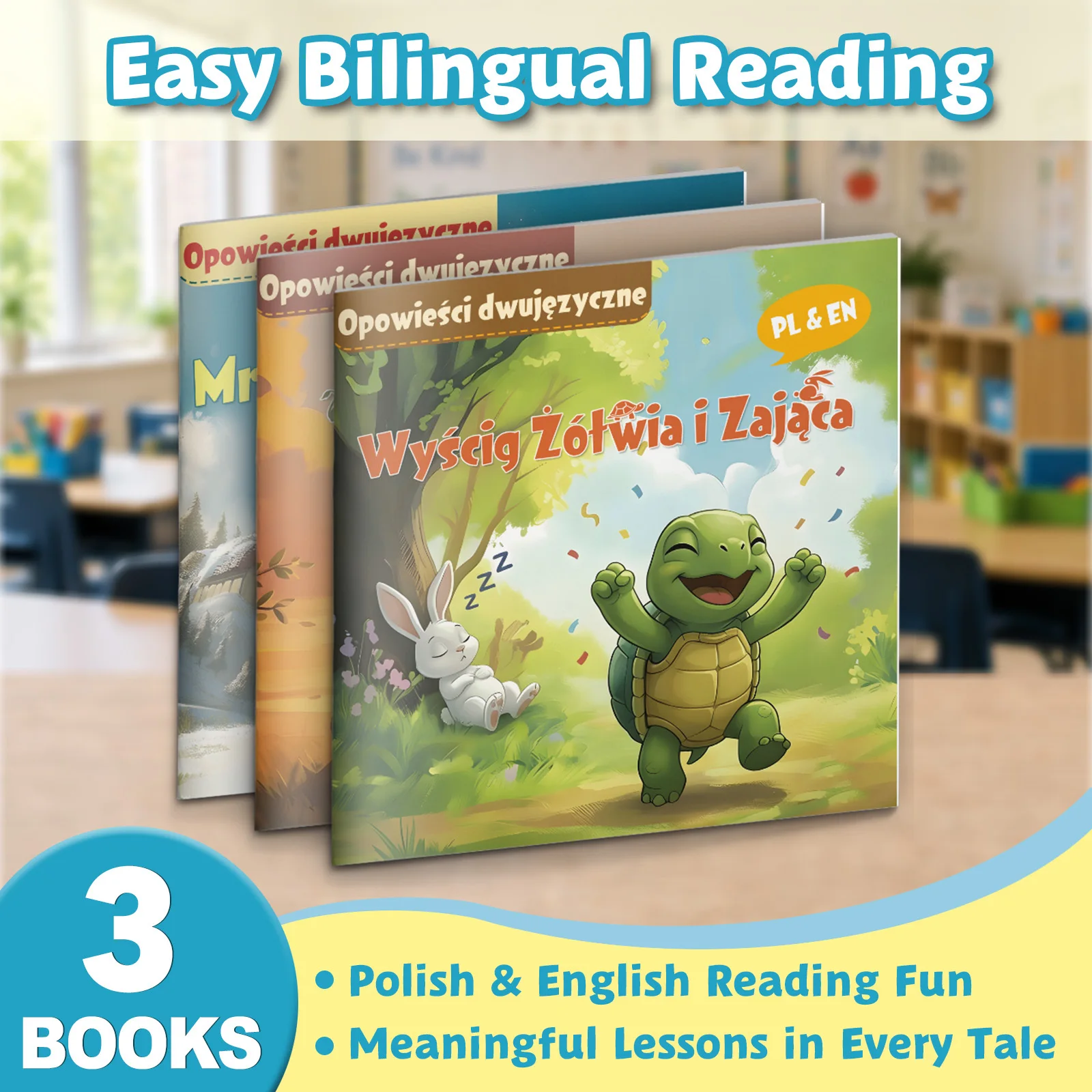 Polish-English Bilingual Fables 3-Book Set for Kids: Classic Picture Storybooks, Tortoise & Hare, Lion & Mouse, Ant