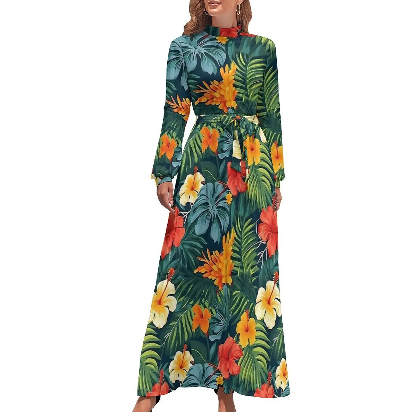 Vestido floral tropical arte floral elegante maxi vestido estético praia vestidos longos roupas de design de cintura alta