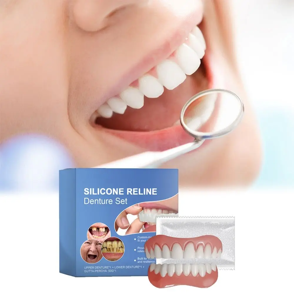 Set di protesi per reline in silicone e silicone Kit di reline per protesi istantanea morbida Allevia il tuo sorriso per rimontare e stringere le protesi