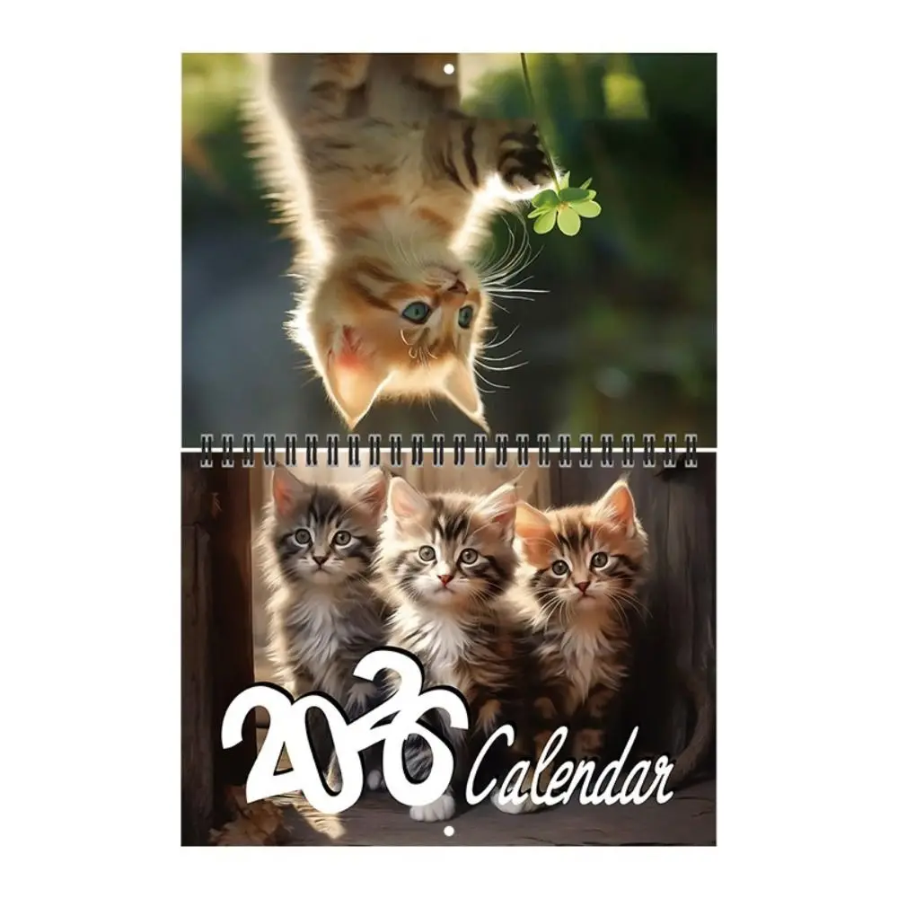 Calendario 2026 con diseño de dos gatos, construcción duradera, planificación de año completo, calendario de pared para gatitos, calendario colgante con lazo para gato, decoración del hogar