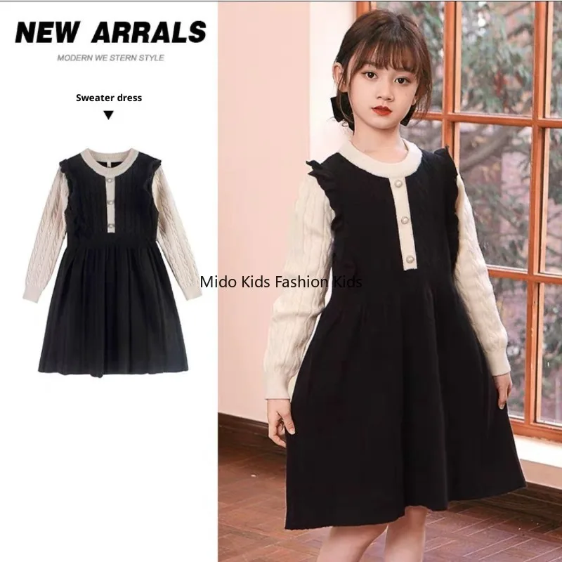 

Middle large children autumn winter new fashion lady sweater dress girls temperament college style long-sleeved knitted dresses