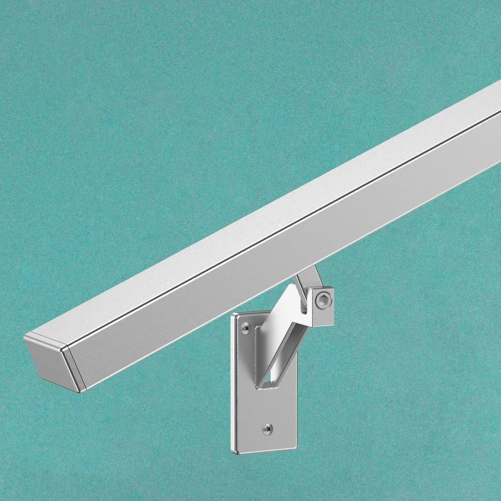 مجموعة درابزين الدرج الحديثة المصنوعة من الألومنيوم - 5 أقدام للاستخدام الداخلي باللون الفضي المؤكسد، من الفولاذ المقاوم للصدأ 304 قابل للتعديل، وشملان من قضبان الإمساك #6