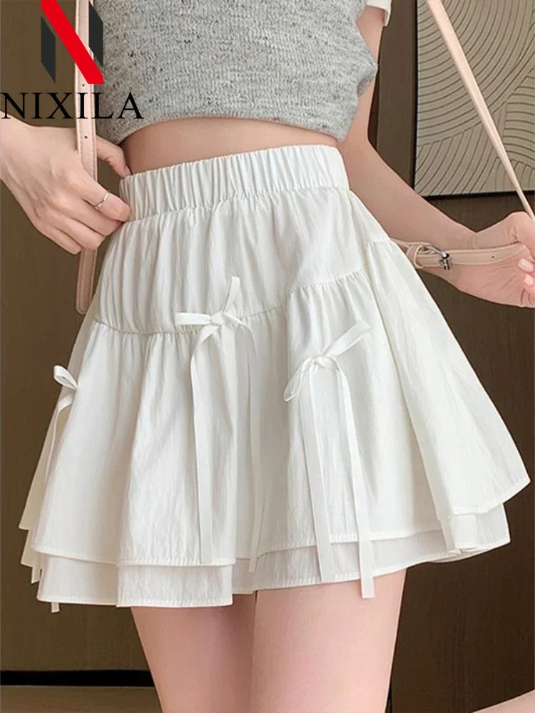 New Summer White Mini Skirt A-line High Waist Sexy Cute Vintage Skirt Black Elastic Waist Tutu Short Skirts for Women Clothing