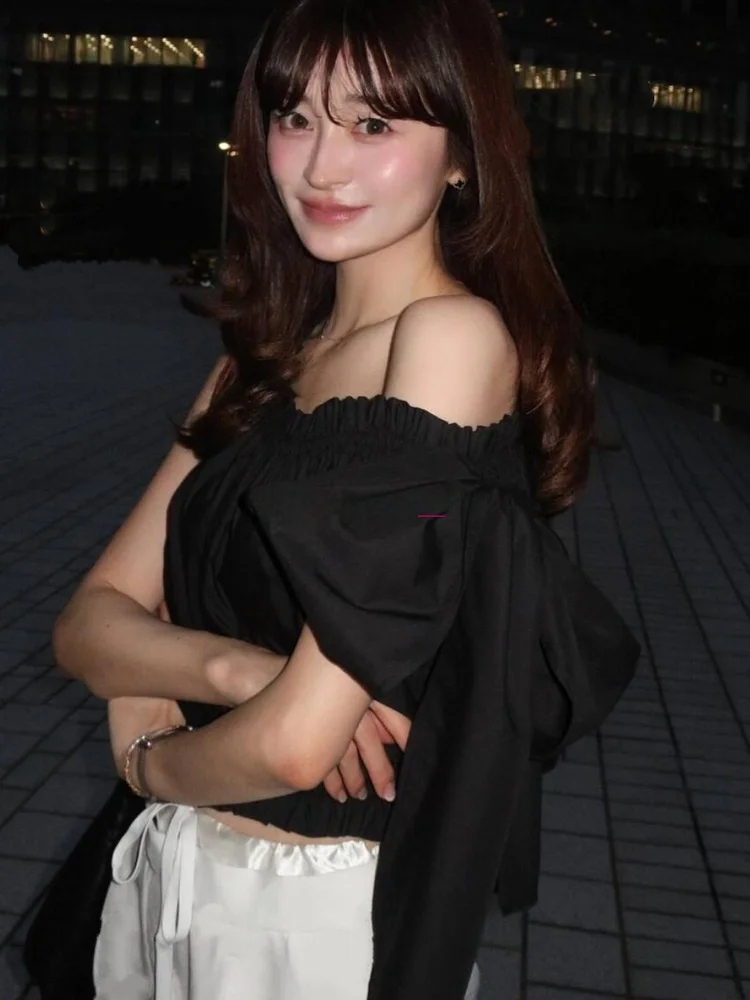 B Home Pure Color Gathered Wood Grain  Single Shoulder  Knot Sleeveless Shirt Skin Friendly Breathable Loose Fit