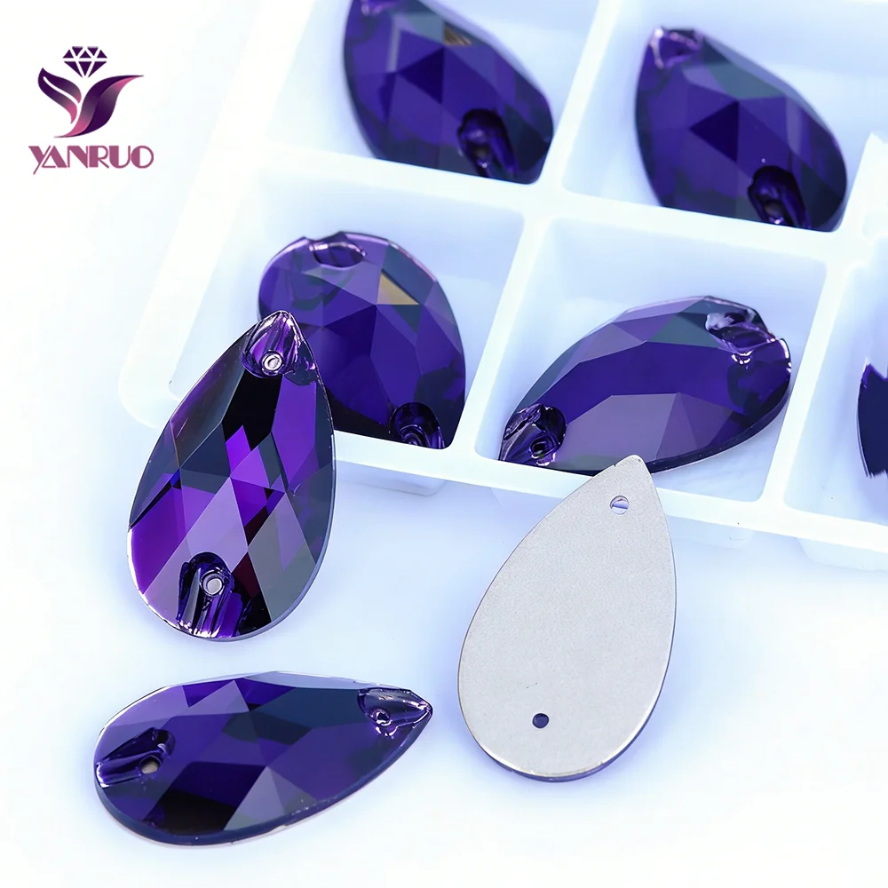 YANRUO 3230 Teardrop Purple Velvet Flatback Rhinestones Crystals Sew on Diamond Dress Strass for Sewing Needlework