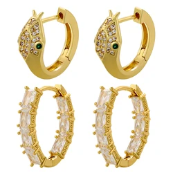 ZHUKOU Snake Round Hoop earrings Oval Cubic Zirconia Hoops women exquisite Gold color piercing huggie earrings wholesale VE884