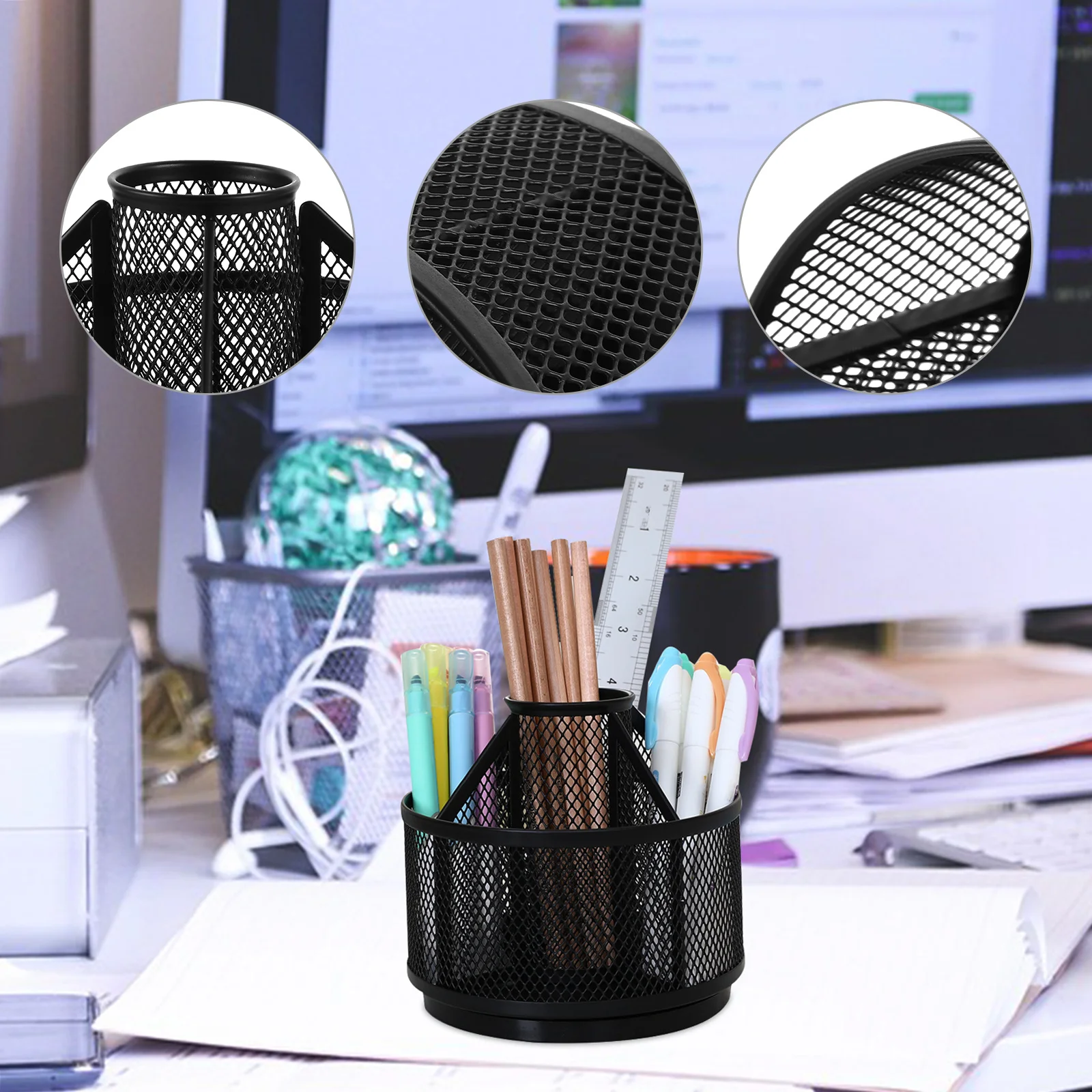 

Stylish Metal Rotating Pen Holder 360 Degree Desk Organizer Multi Functional Storage for Various Stationery Items