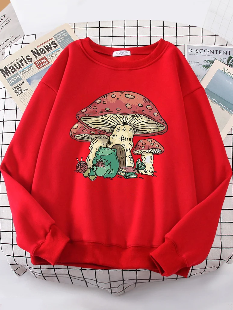 Cute Featuring A Mushroom House And A Frog Sweatshirt Woman Casual Oversize Hoody Warm All-match Hoodie simple S-XXL Tops Female