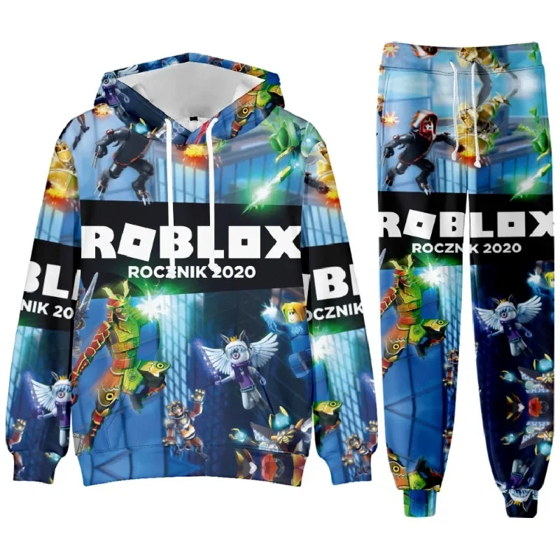 Roblox Game Cartoon Printed Kids felpa con cappuccio felpa pantaloni della tuta Set primavera autunno studente Casual Set ragazzi ragazze regali di