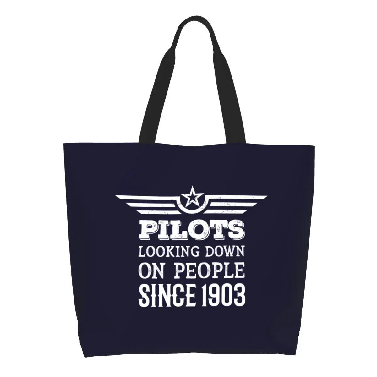 Cute Printed Pilots Looking Down On People Since 1903 Tote Shopping Bags Durable Canvas Shopper Shoulder Fighter Pilot Handbag