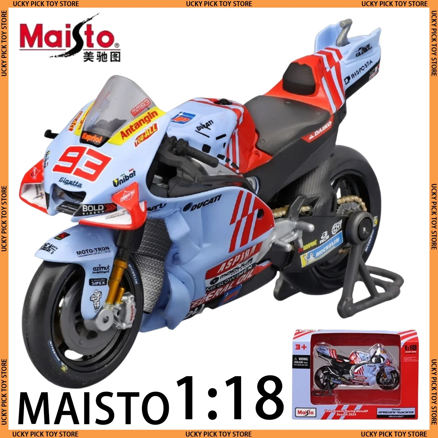 

Maisto 1:18 Scale Diecast Moto Gp Ducati Pramac Gresini Racing Motorcycle Model #73 #93 Miniature Toy Collectible for Kids
