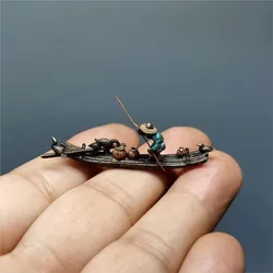 Mini Copper Fishing Boats Wooden Rafts Color Painted Bonsai Micro Landscapes Decorative Accessories Small Decor Ornaments ZE532