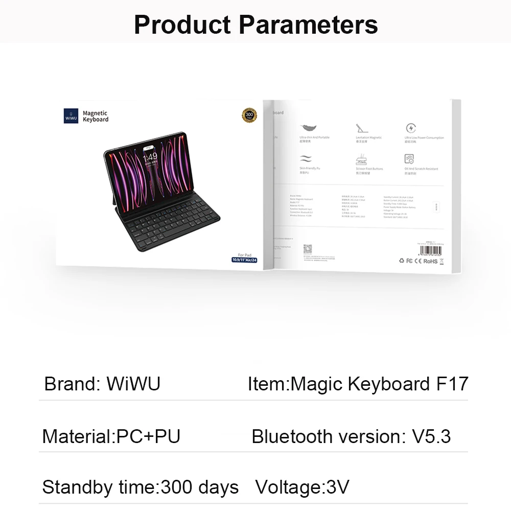 Imagem -06 - Wiwu-teclado de Adsorção Magnética Forte Teclado sem Fio Leve Bluetooth 5.3 Ipad Air Air m2
