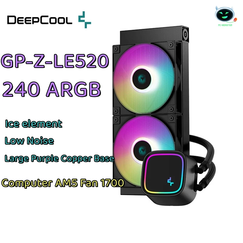 DeepCool-Refrigerador de água 240 ARGB, All-In-One DIY Fluid Gaming Loop Block, Ventilador 120 milímetros, Velocidade da bomba 2550 RPM, LE520 CPU