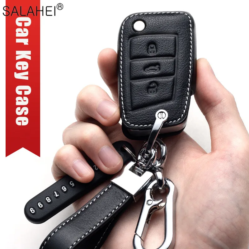 Leather Car Key Cover Remote Fob Holder Case Shell For Volkswagen VW Jetta Golf Polo Passat Tiguan For Skoda Octavia Seat Bag