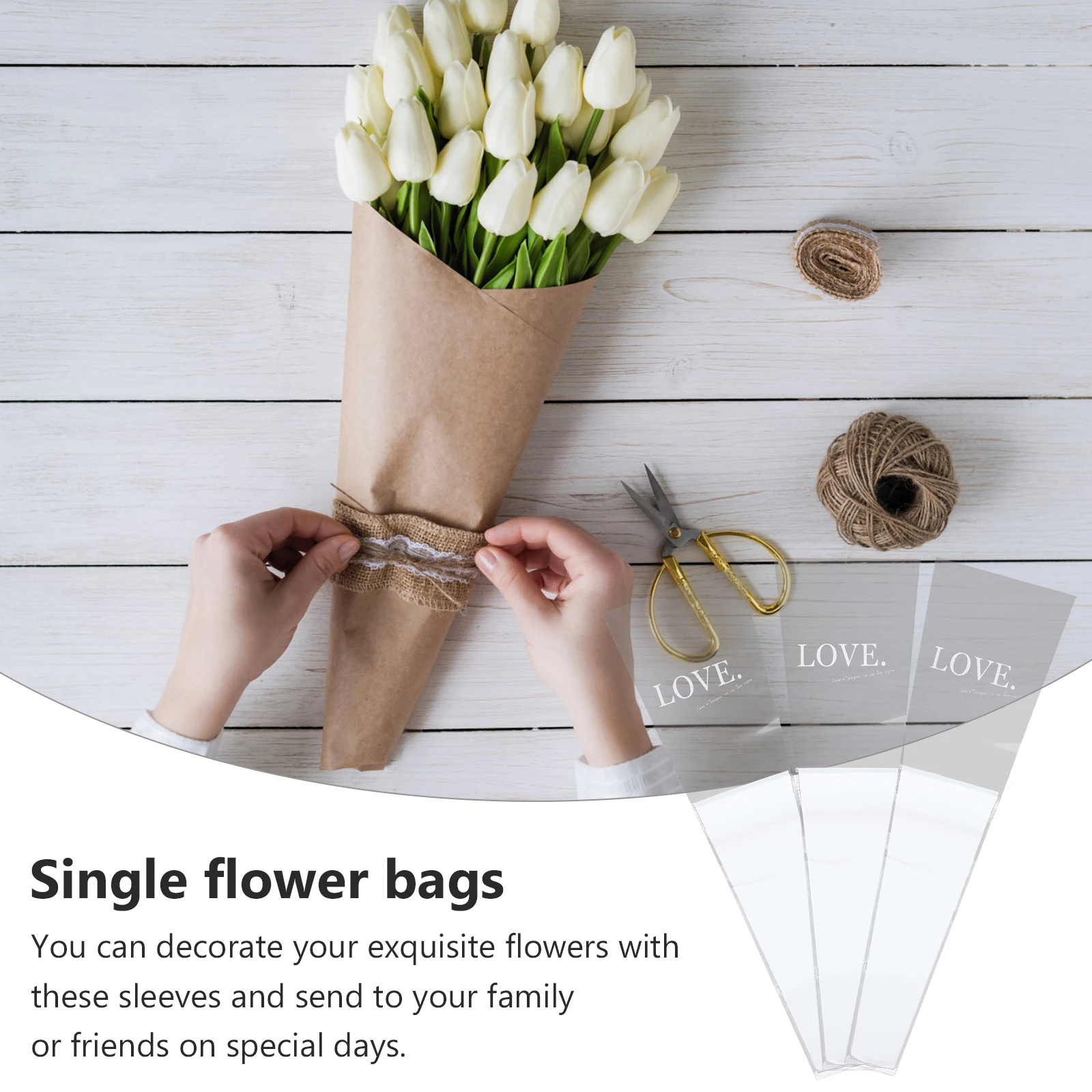 

50 Pcs Single Flower Sleeve Bouquet Wrapping Bag Valentine Packaging for Bouquets Rose Wrap Gift Box