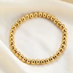 VQYSKO Gold Color Bead Layered Bracelets for Women Beaded Ball Chain Bracelets for Women Stackable Stretch Elastic Gold Bracelet