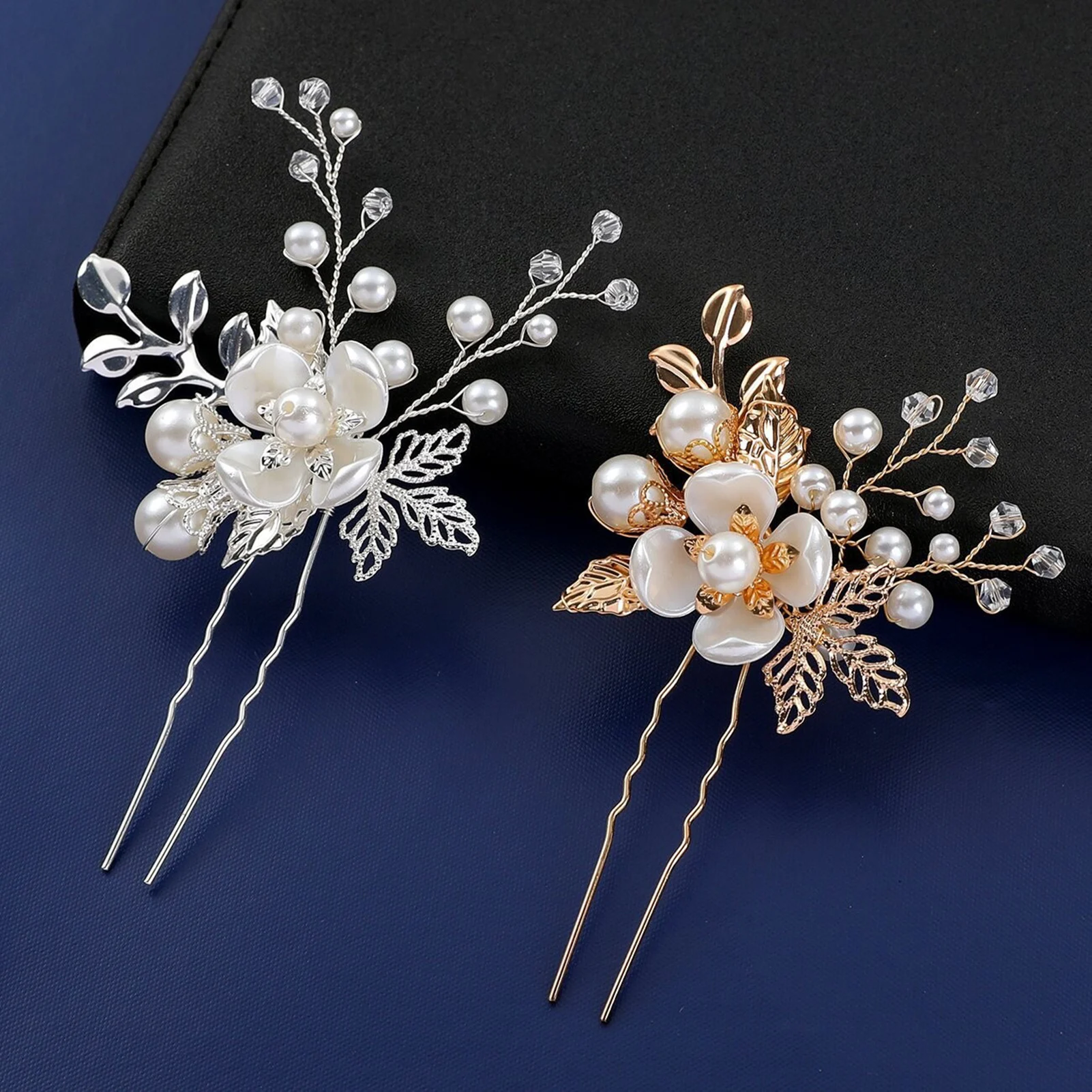 Kristall-Strass-Haarspange mit hohlen Blättern, Perlen-U-Form-Haarnadel für Hochzeiten, Brautpartys, Hochsteckfrisuren, elegante Haaraccessoires