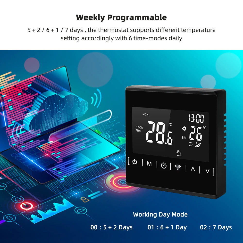 WiFi Smart Thermoregulator Heating Floor Thermostat Tuya Control Touch Screen Electric Warm Temperature Controller Room Heater