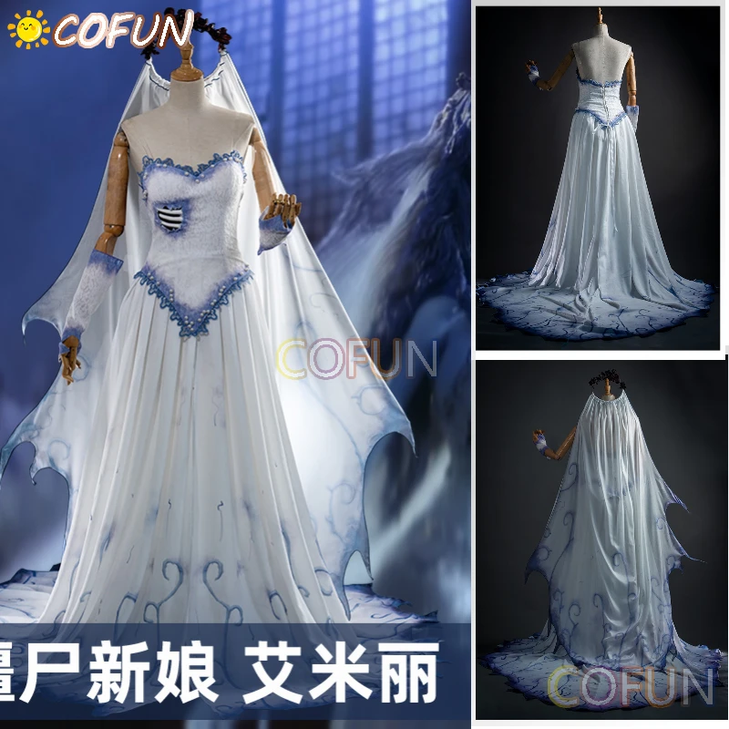 COFUN Anime Tim Burtons Corpse Bride Emily Same Style Cosplay Costume Halloween Outfits Women Clothing White Long Dress